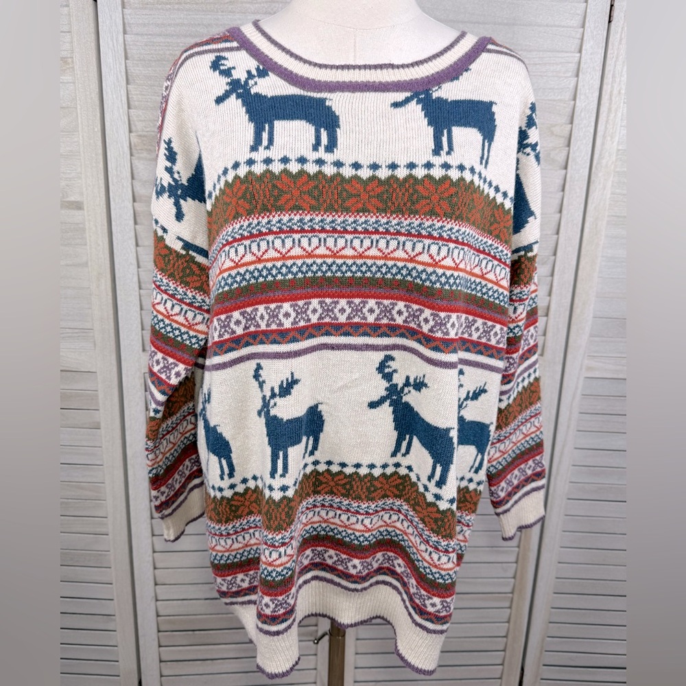 SHE INSIDE Vintage 90's Holiday Reindeer Crewneck Sweater Multi-L/XL